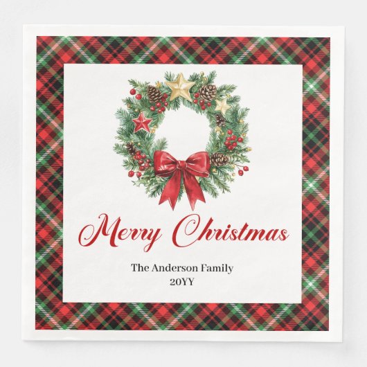 Classic Pine Wreath Watercolor Christmas Napkins (正面)