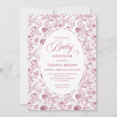 Classic Pink and White Rose Pattern Baby Shower  招待状 (正面)