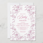 Classic Pink and White Roses Toile Baby Shower  招待状 (正面)