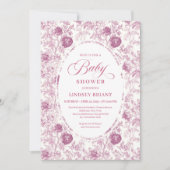 Classic Pink and White Roses Toile Baby Shower  招待状 (正面)