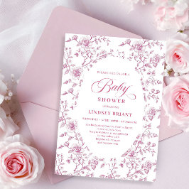 Classic Pink and White Roses Toile Baby Shower  招待状