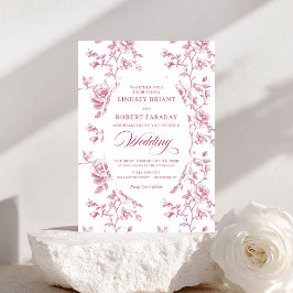 Classic Pink and White Toile Roses Wedding Invite 招待状