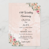 Classic Pink Cream Floral Wedding Anniversary  招待状 (正面/裏面)
