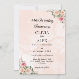 Classic Pink Cream Floral Wedding Anniversary  招待状