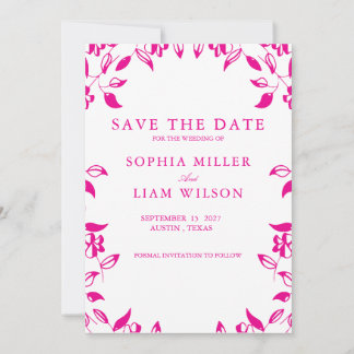 Classic Pink Floral Save the Date Invitation 招待状