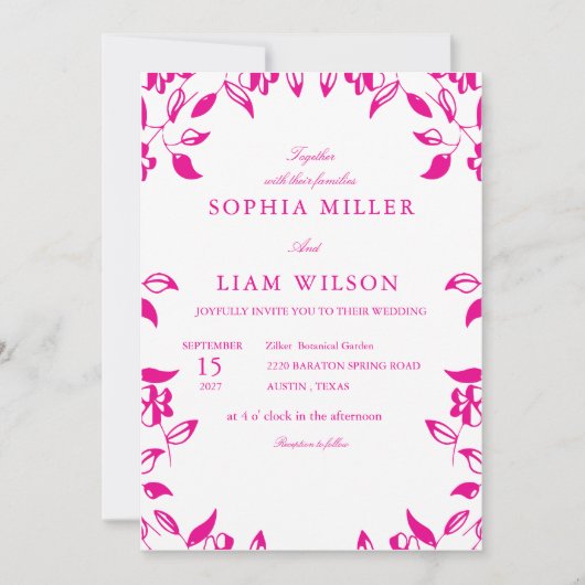 Classic Pink Floral  Wedding Invitation 招待状 (正面)