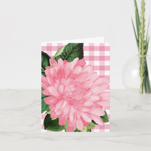 Classic Pink Flower Gingham Patten  Note Card ノートカード (正面)