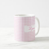 Classic Pink Gingham Personalized Name  コーヒーマグカップ (正面右)