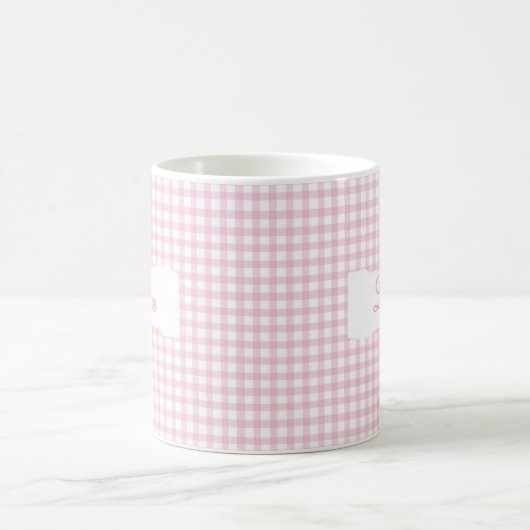 Classic Pink Gingham Personalized Name  コーヒーマグカップ (中央)