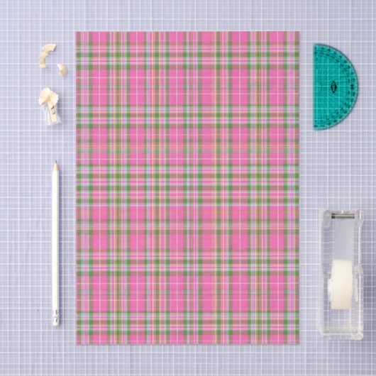 Classic Pink & Green Tartan Plaid 薄葉紙 (クラフト)