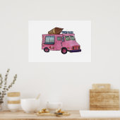 Classic pink ice cream truck with cone on top ポスター (キッチン)
