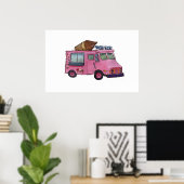 Classic pink ice cream truck with cone on top ポスター (ホームオフィス)