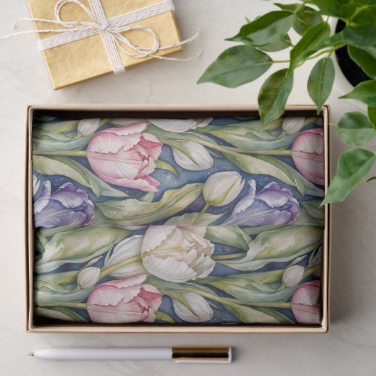 Classic Pink, Purple, Whute Tulips 薄葉紙 (ギフト)