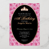 Classic Pink Roses 18th Birthday Debut Rose Gold 箔招待状 (正面)