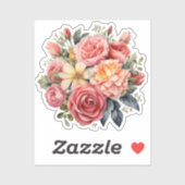 Classic Pink Roses Floral on a Blue Background シール (シート)