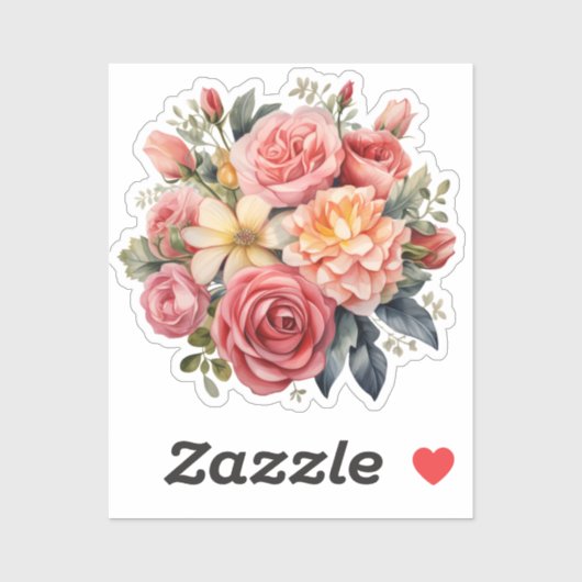 Classic Pink Roses Floral on a Blue Background シール (シート)