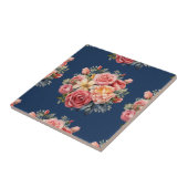 Classic Pink Roses Floral on a Blue Background タイル (側面)