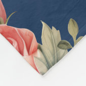 Classic Pink Roses Floral on a Blue Background フリースブランケット (角)