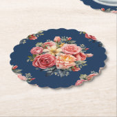 Classic Pink Roses Floral on a Blue Background ペーパーコースター (アングル)