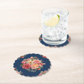 Classic Pink Roses Floral on a Blue Background ペーパーコースター (インサイチュ)