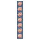 Classic Pink Roses on Blue Background Table Runner ロングテーブルランナー (正面)