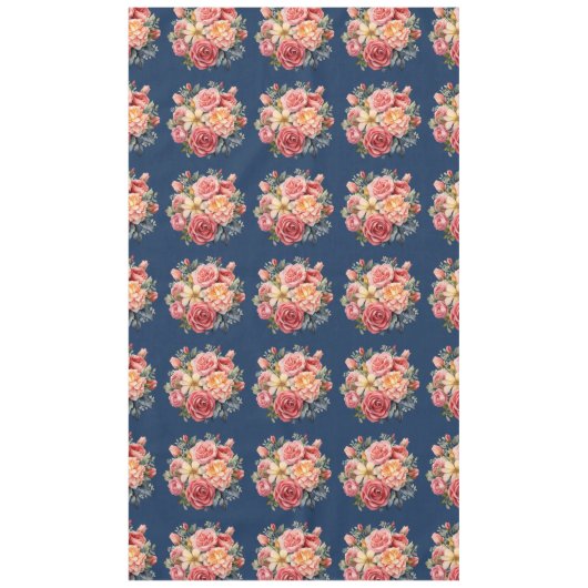 Classic Pink Roses on Blue Background Tablecloth テーブルクロス (正面)