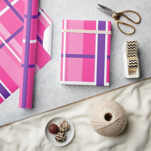 Classic Pink  Rustic Buffalo Plaid Wrapping Paper ラッピングペーパー (クラフト)