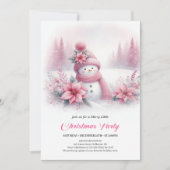 Classic Pink Snowman Kids Christmas Invite Digital 招待状 (正面)