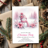 Classic Pink Snowman Kids Christmas Invite Digital 招待状