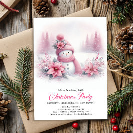 Classic Pink Snowman Kids Christmas Invite Digital 招待状