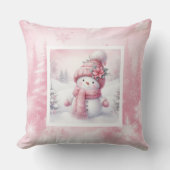 Classic Pink Snowman Winter Scene Kids Gift Pillow クッション (正面)