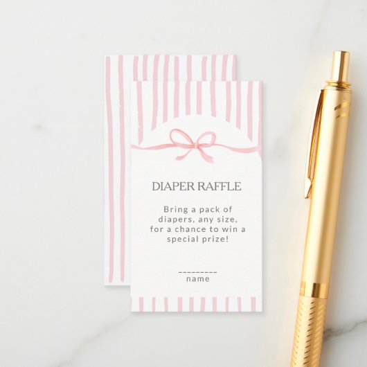 Classic Pink Stripes & Bow Diaper Raffle エンクロージャーカード (正面/裏面インサイチュ)