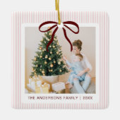 Classic Pink Stripes Red Bow Christmas Ceramic Orn セラミックオーナメント (正面)