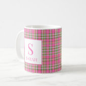 Classic Pink Tartan Plaid Monogram Name コーヒーマグカップ (正面左)