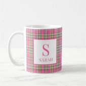Classic Pink Tartan Plaid Monogram Name コーヒーマグカップ (左)