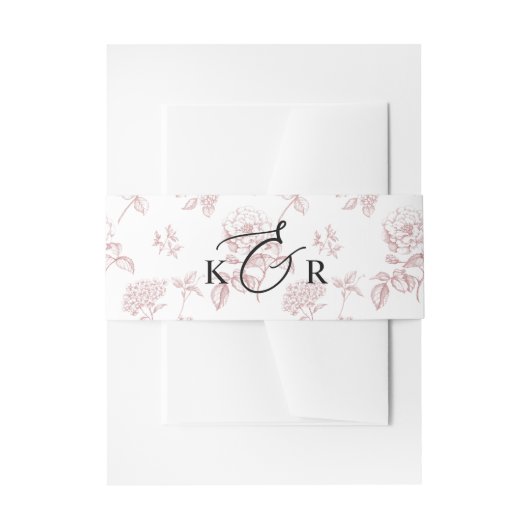 Classic Pink Victorian Floral Monogram Wedding 招待状ベリーバンド (正面例)