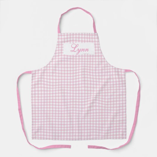 Classic Pink & White Gingham | Personalized Name エプロン (正面)