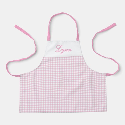 Classic Pink & White Gingham | Personalized Name エプロン (正面)