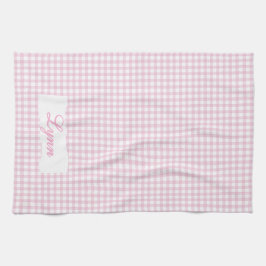 Classic Pink & White Gingham | Personalized Name キッチンタオル