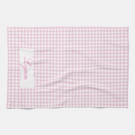 Classic Pink & White Gingham | Personalized Name キッチンタオル (横)