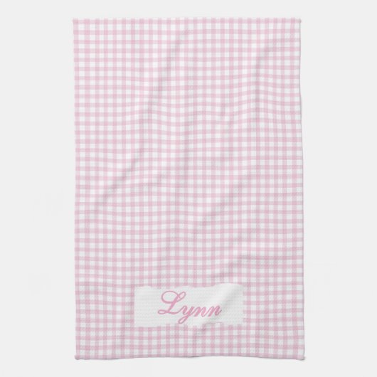 Classic Pink & White Gingham | Personalized Name キッチンタオル (縦)