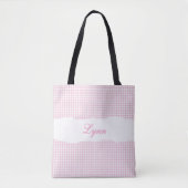 Classic Pink & White Gingham | Personalized Name トートバッグ (正面)