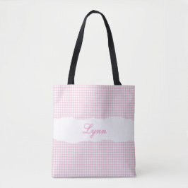 Classic Pink & White Gingham | Personalized Name トートバッグ