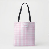 Classic Pink & White Gingham | Personalized Name トートバッグ (正面)
