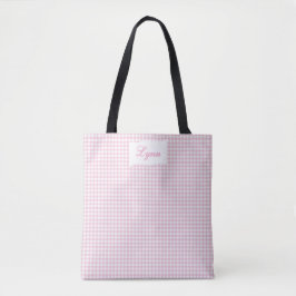 Classic Pink & White Gingham | Personalized Name トートバッグ