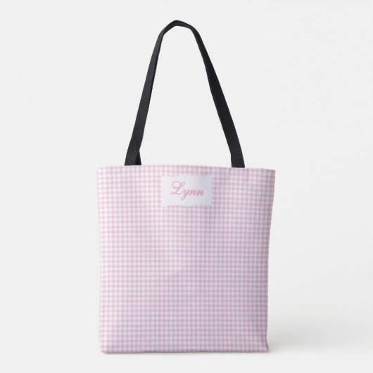 Classic Pink & White Gingham | Personalized Name トートバッグ (裏面)