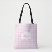 Classic Pink & White Gingham | Personalized Name トートバッグ (正面)