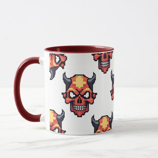 Classic Pixelated Devil Skull Pattern Mug マグカップ (左)