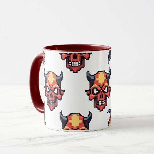 Classic Pixelated Devil Skull Pattern Mug マグカップ (正面左)