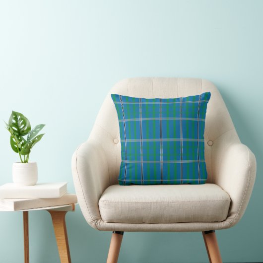 Classic Plaid Blue Green Throw Pillow クッション (椅子)